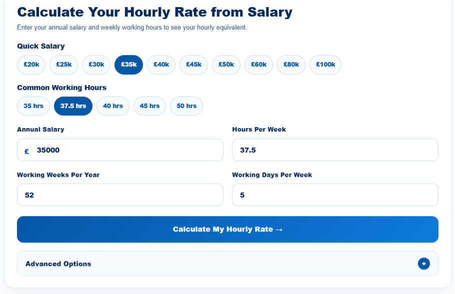 Salary to Hourly Calculator UK