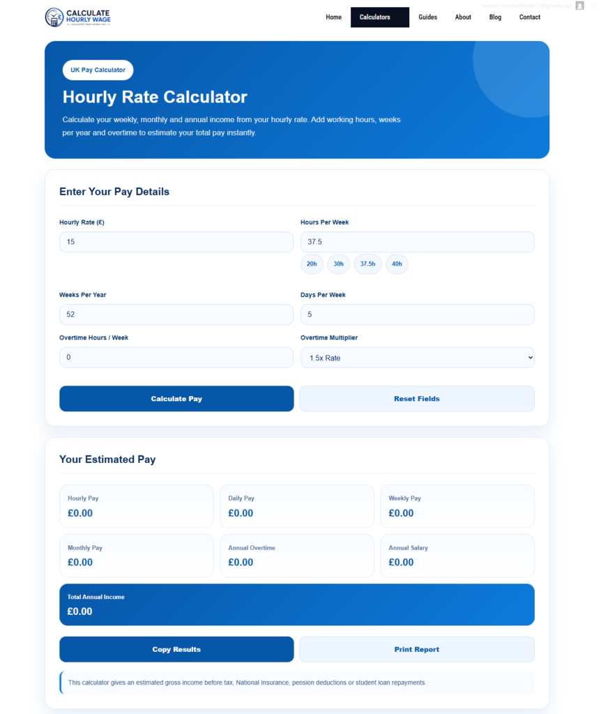 Hourly to Monthly Salary Calculator UK